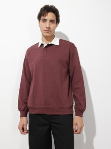 Roadster Maroon Men's Solid Collared Neck Sweater - Image 5