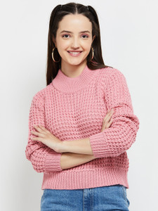 MAX Woven Round Neck Casual Women Pink Sweater - Buy MAX Woven Round Neck  Casual Women Pink Sweater Online at Best Prices in India | Flipkart.com