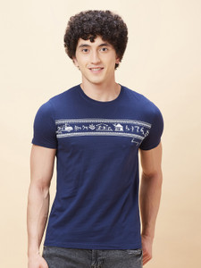 Deep Blue Regular Fit Round Neck Men's T-Shirt by Being Human Clothing