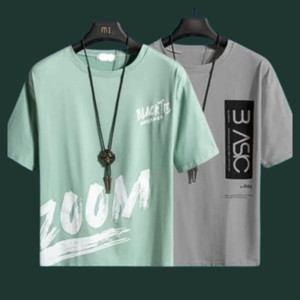 JSIYA Solid Men Grey, Green T-Shirt - Image 2