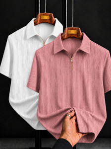COMBRAIDED Men Polo Neck White, Pink T-Shirt - Image 6