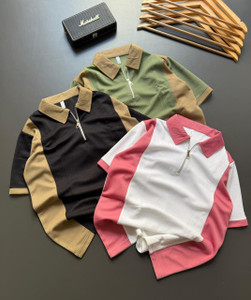 TOROLY Colorblock Men Zip Neck Multicolor T-Shirt - Image 6
