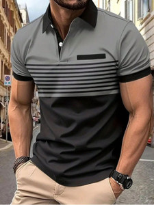 Shopsy MD By Striped Men Grey Black Color Block T-Shirt - Image 1