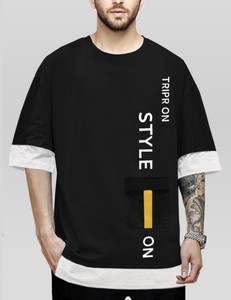 TRIPR Color Block Men Round Neck Black