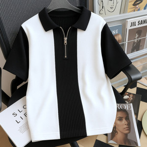 Shopsy Colorblock Men Polo Neck White T-Shirt - Image 1