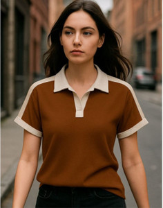 YTrick Solid Women Brown T-Shirt - Image 6
