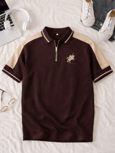 Jump Cuts Men Polo Neck Brown T-Shirt - Image 6