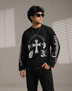Shopsy FASHLOOK Men Black Round Neck T-Shirt - Image 1