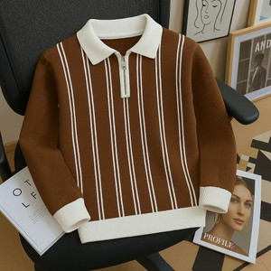 Boxman Striped Men Zip Neck Brown T-Shirt - Buy Boxman Striped Men