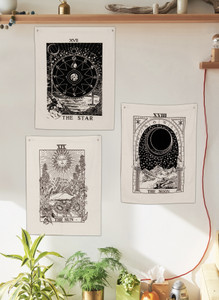 THE ART BOX Tarot Flag Tapestry, The Sun, The Moon, The Star Trippy Cotton Lenin Hand Made Wall Hanging, Boho Tapestries, Tarot Card Wall Décor Pack Of 3, 20x16 Inches