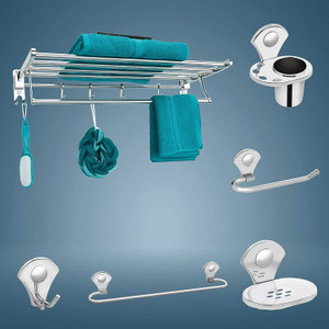 Plantex Bathroom Accessories-6pcs Organizer Set (Chrome) Silver Towel ...