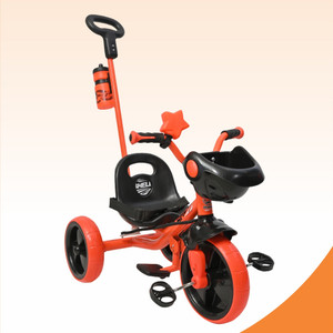 Babyhug Plug & Play Stallion Tricycle with Parental Push Handle & Foldable Canopy - Red Black| Foldable Footrest| Non Slip Pedal| High Backrest| Storage Basket| Removable Safety Rail| Cushion Seat main image 1