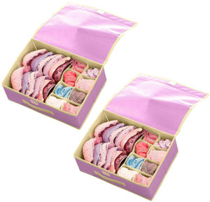 Crownsy Lingerie Storage Organizer With Lid Non Woven Drawer Dividers Innerwear Storage Pink