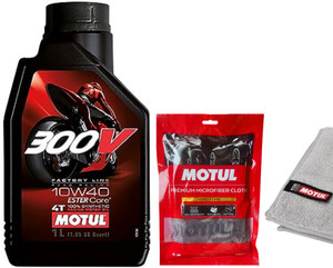 MOTUL 300V 10W40 4T Engine Oil For Bike 1l With Cloth Combo 10w40