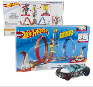 Hot Wheels Loop Launch Track Set With Adjustable Foot Tall Winners Cage Loop Launch