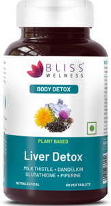 Bliss Welness Liver Detox| Milk Thistle Silymarin Dandelion Glutathione Liver Care Supplement