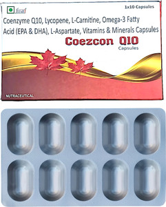 coenzyme q10 l carnitine lycopene and zinc tablets uses Coezcon Coenzyme q10 300mg, L-Carnitine,Lycopene,Omega 3,Zinc,Vitamin E,B12  Veg Capsule Price in India