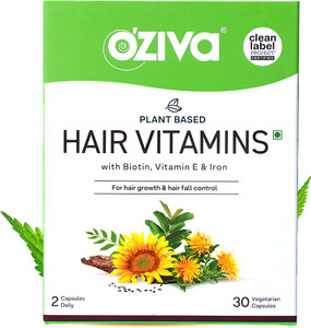 OZiva Plant Based Hair Vitamins(with Biotin & Iron)for Hair Regrowth ...