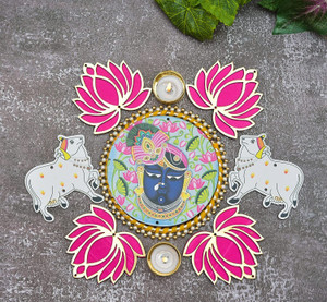 Pichwai Cow With Lotus Printed Rani Pink Jharokha MDF For Festive Decoration Crafts DIY main image 1