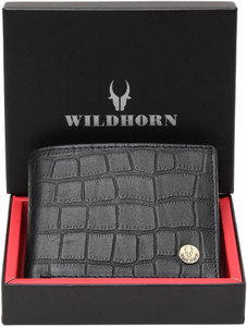 WILDHORN Carter Men's Leather Wallet - Black Crocodile Print Bi-fold With Multiple Compartments