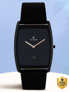 Titan Edge Quartz Black Dial Black Leather Strap Analog Watch - Men - Image 6