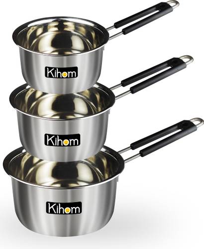 Kihom Stainless Steel (22 Guage, Heavy Material & Long Life) Sauce Pan / Milk – Tea PAN 3 pcs Combo Set Capacity:- 2, 1.5, 1 Liter Sauce Pan 15.5…