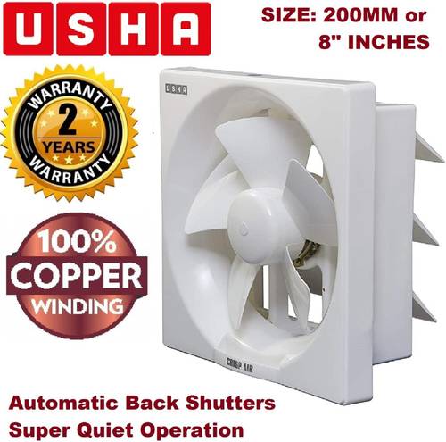 USHA CRISP AIR 200MM NOISELESS AUTOMATIC SHUTTER 100% COPPER LONGER LIFE 200 mm Ultra High Speed 5 Blade Exhaust Fan (PEARL WHITE, Pack of 1)