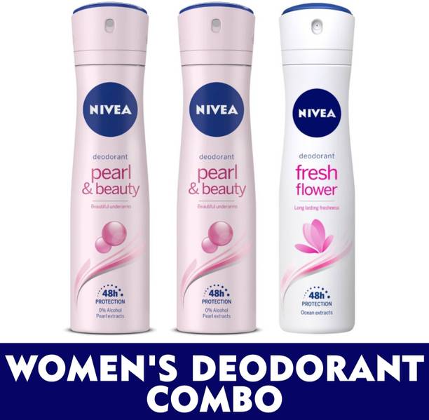 Nivea Pearl And Beauty Deodorant 48Hours, 150Ml And Nivea Naturally Good, Natural Avocado Body Lotion, 200 Ml 5 NIVEA Women Deodorant Combo, Pearl & Beauty and Fresh Flower, 150 ml each Deodorant Spray - For Women