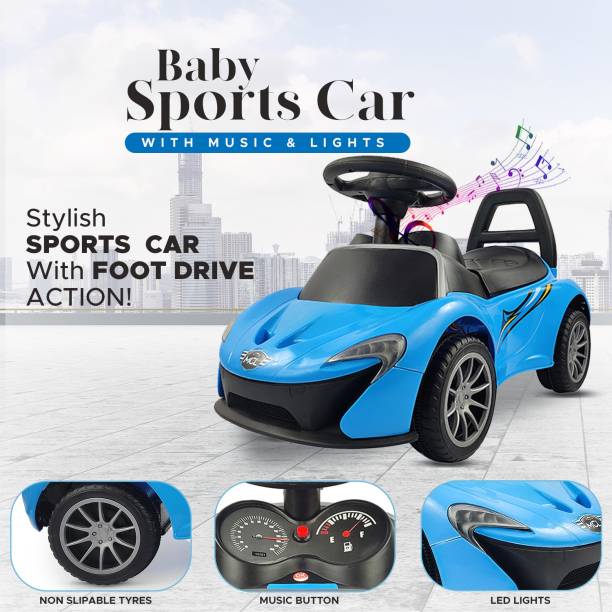 Miss & Chief by Flipkart Rideon Blue Sports Musical Car with Front and Rear Lights, Steering Drive Car Non Battery Operated Ride On