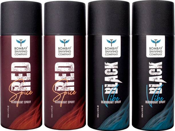 BOMBAY SHAVING COMPANY Red Spice & Black Vibe 150ml x 4 Combo Deodorant Spray – For Men