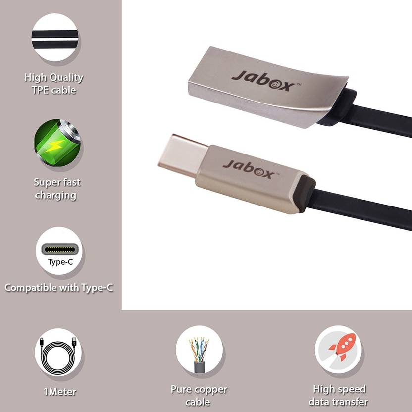 Jabox JD T21 USB Type C Cable Compatible with Type C, Black, Sync and Charge Cable