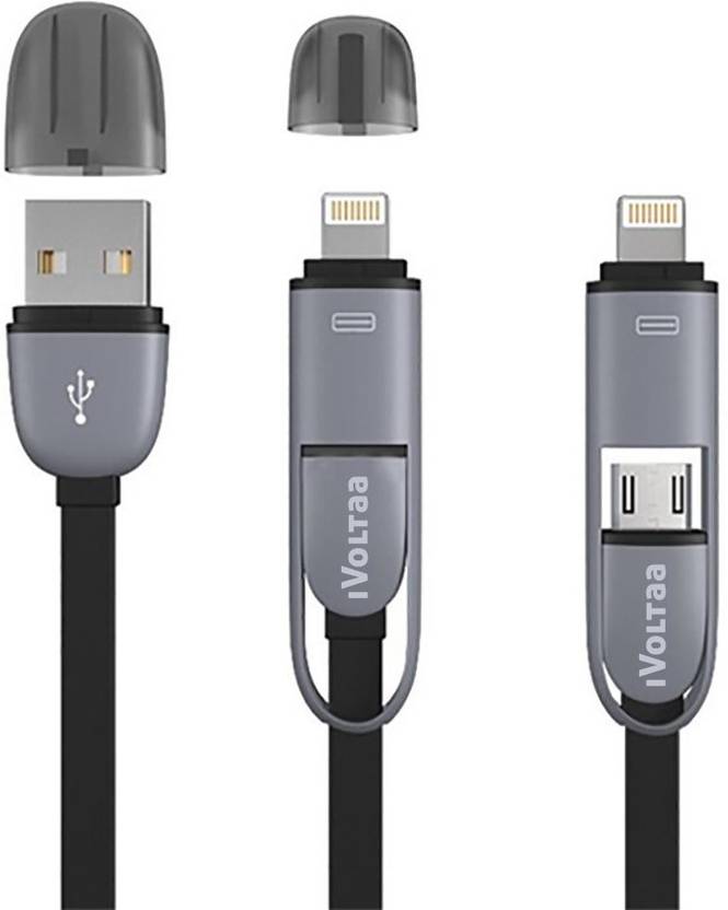 iVoltaa Micro Lightning 2in1 Sync Charge Lightning Cable Compatible with All Phones With Micro USB Port, Black, Sync and Charge Cable