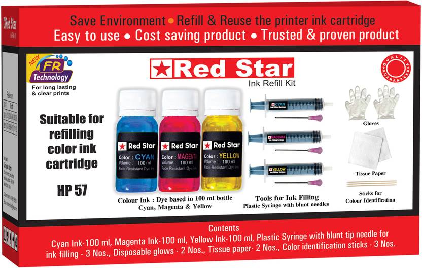 Red Star refill ink for hp 57 color cartridge Multi Color Ink Cartridge Red