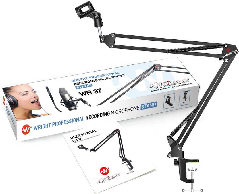 wright WR 37 Professional Microphone Stand For Dynamic Condenser Mic Extra Long 60 X 52Cm Endurance Upto 2.5 Kgs Microphone Stand Black