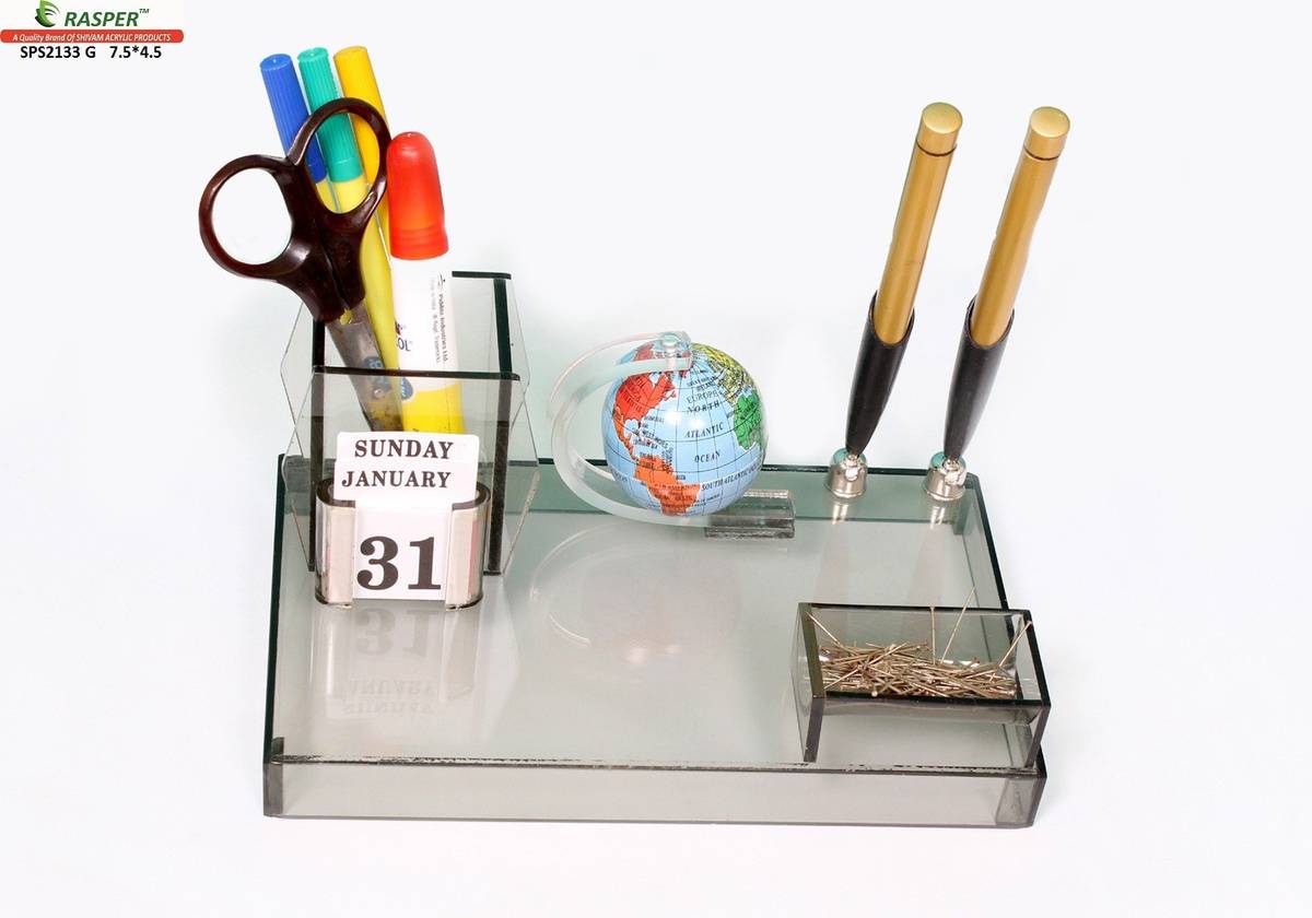 RASPER 2 Compartments Small Acrylic Office Pen Holder Tabletop
