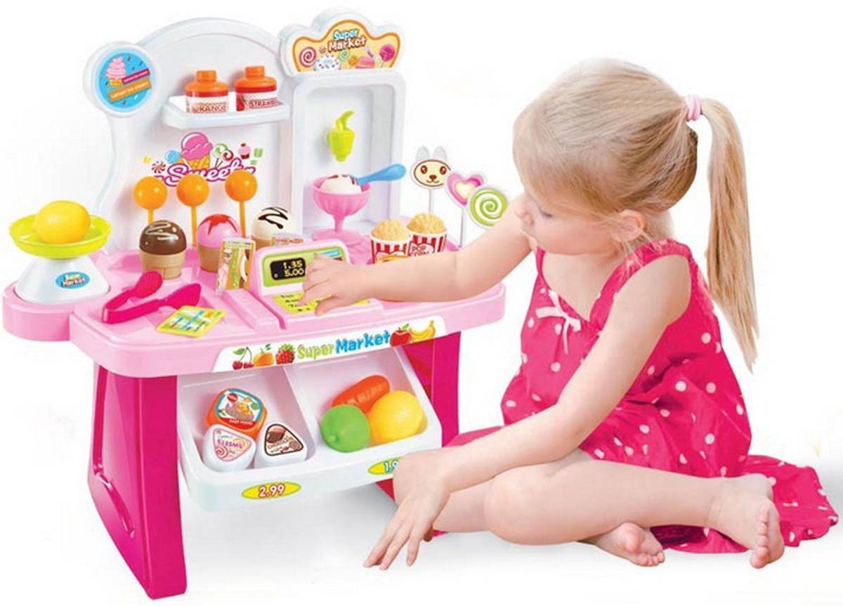 Children Mini Supermarket Playset Pretend Shopping Market Play Stand Groceries Toy with Light and Sound Effects Early Education Intelligence Develop for kids Girl Gifts — photo 5