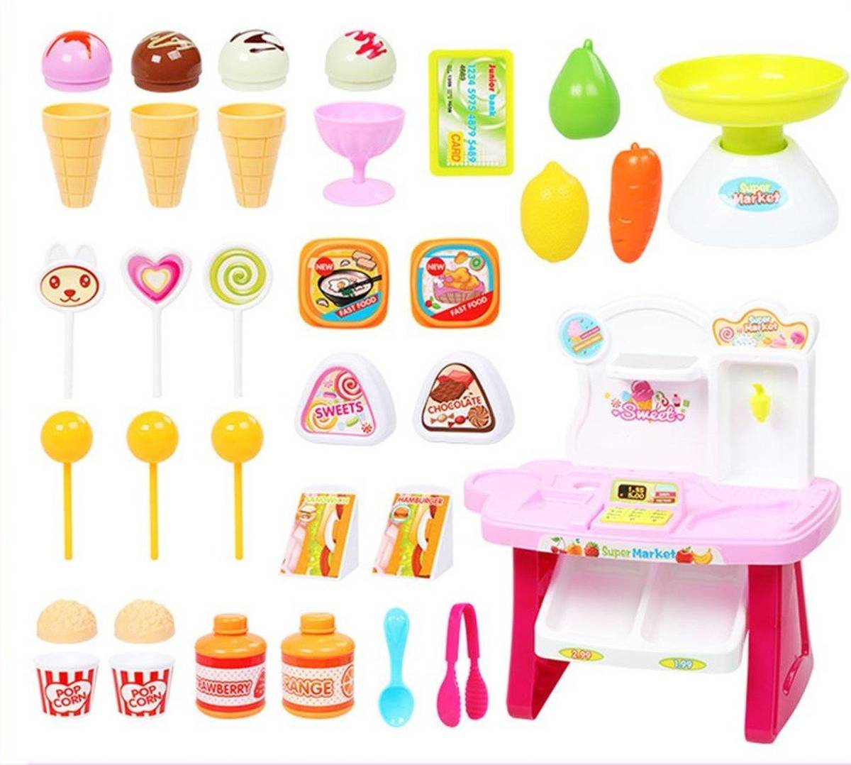 Children Mini Supermarket Playset Pretend Shopping Market Play Stand Groceries Toy with Light and Sound Effects Early Education Intelligence Develop for kids Girl Gifts — photo 2