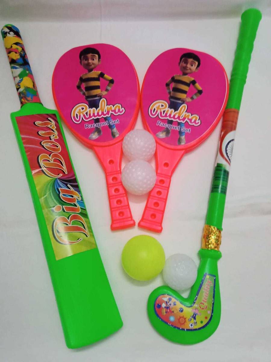 HOCKEY BATBALL & RACKET FOR KIDS BIG SUPER COMBO - MULTICOLOUR Hockey