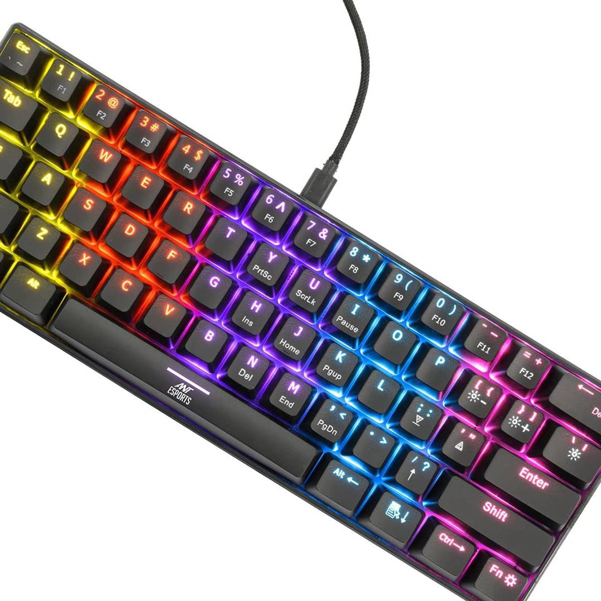 Ant Esports MK1400 / Rainbow LED Illumination, White and Black Keycaps, Backlit Membrane Wired USB Standard Gaming Keyboard Compatible with Desktop, Laptop, Mac Backlit Membrane Mixed Colour Lighting, White & Black Keycaps, Double Injection Key Caps — photo 4
