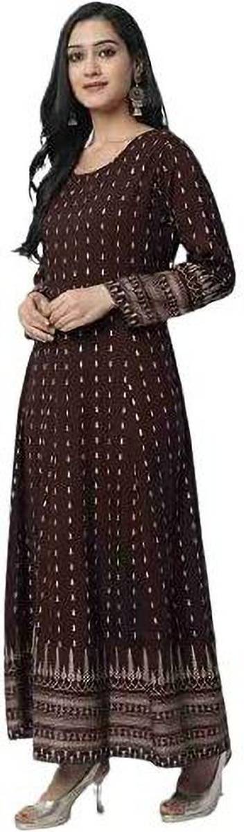 Women A-line Brown Ankle Length Dress