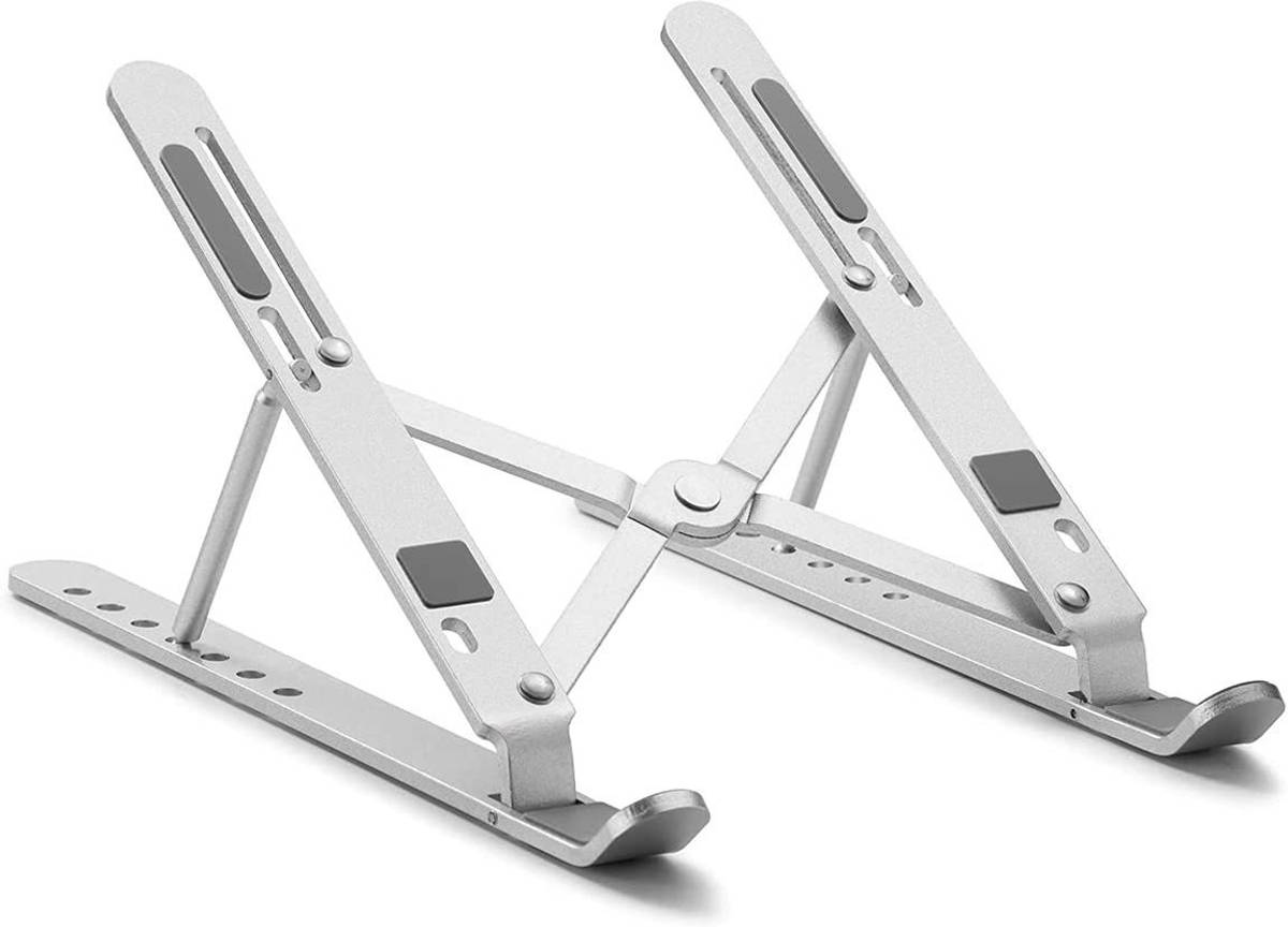 StealODeal 7 Angles Adjustable and Foldable Stainless Steel Laptop Stand Upto 10 to 15.6" (Silver) Aluminium Desk Stand Laptop Stand with Adjustable Height Compatible with Universal Laptops