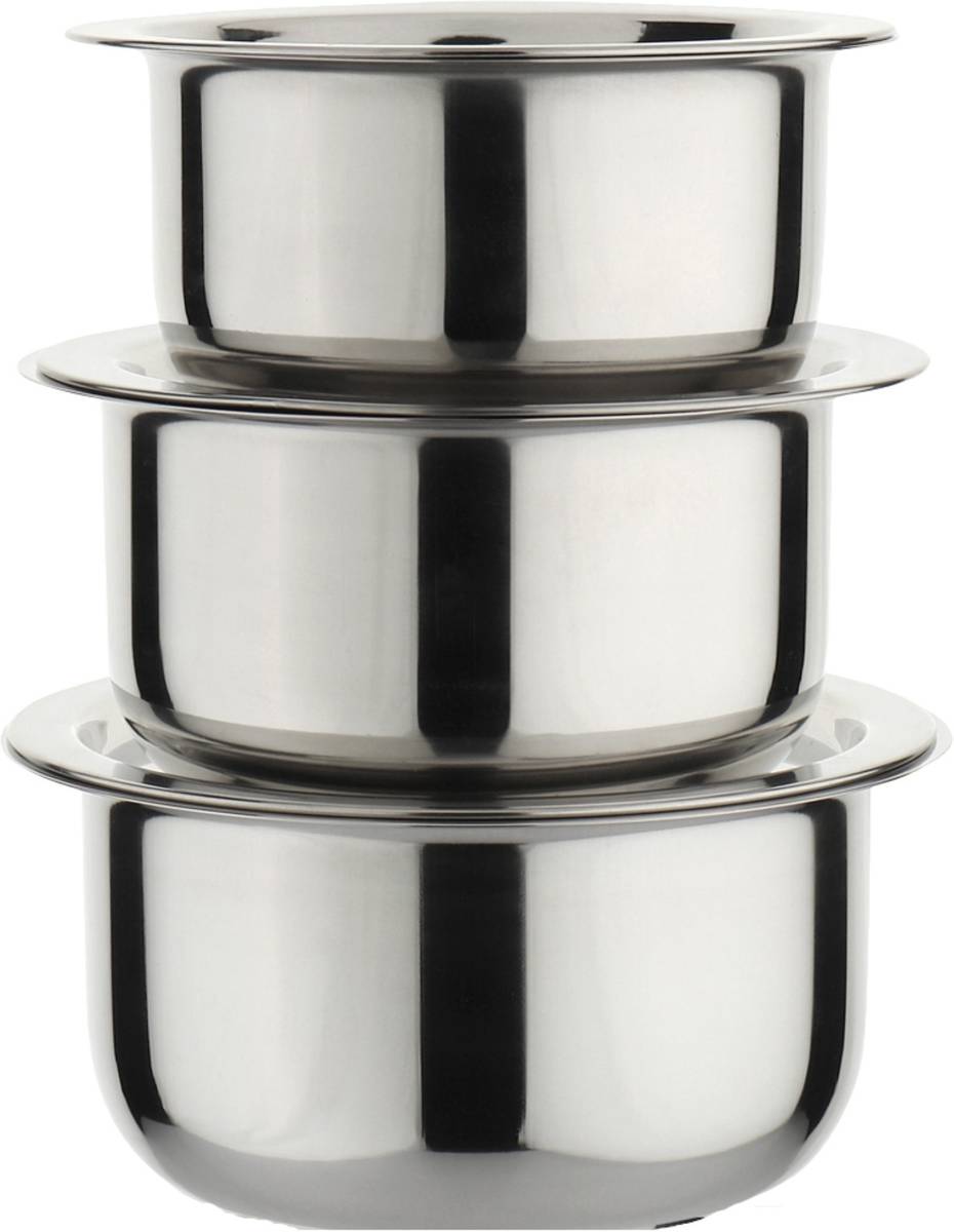 LIMETRO STEEL Pack of 3 Stainless Steel Cook and Serve Use Induction & Gas Compatible Tope Set with Lid (2L, 2.5L, 3L) Dinner Set