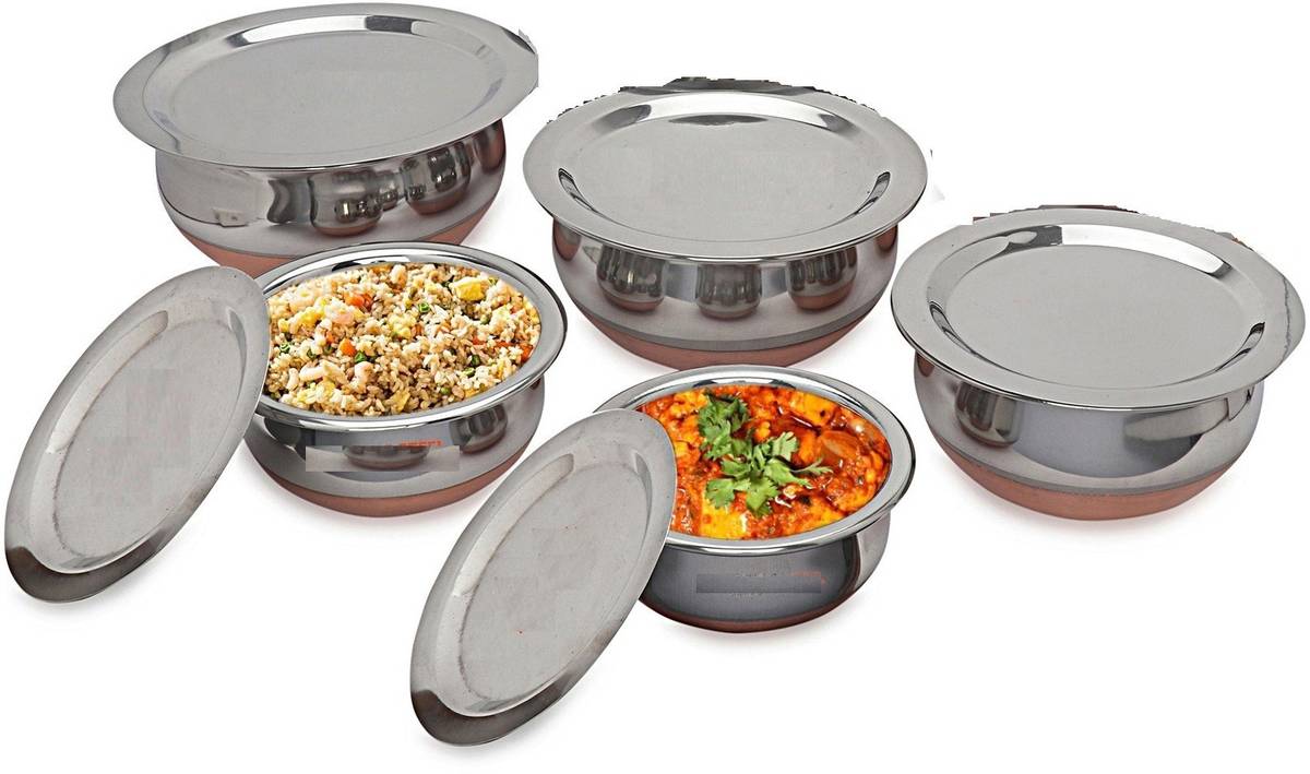 LIMETRO STEEL Stainless Steel Serving Bowl Copper Bottom Handi / Cookware Set with Lid — photo 2