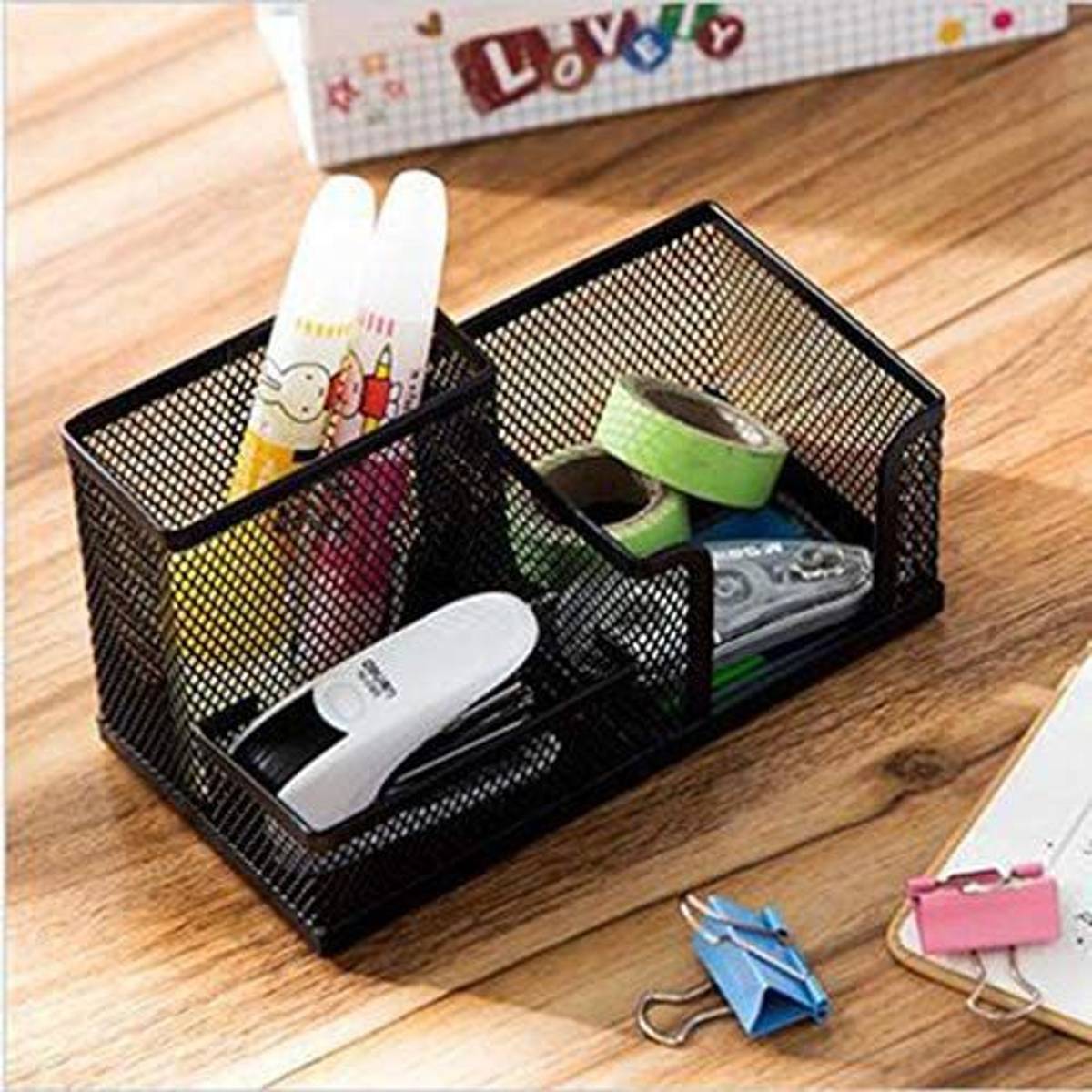 Home Brilliant 3 Compartments metal Mesh Desk Organizer Stationary Storage Stand Pen/Pencil Holder for Office, Home — photo 3