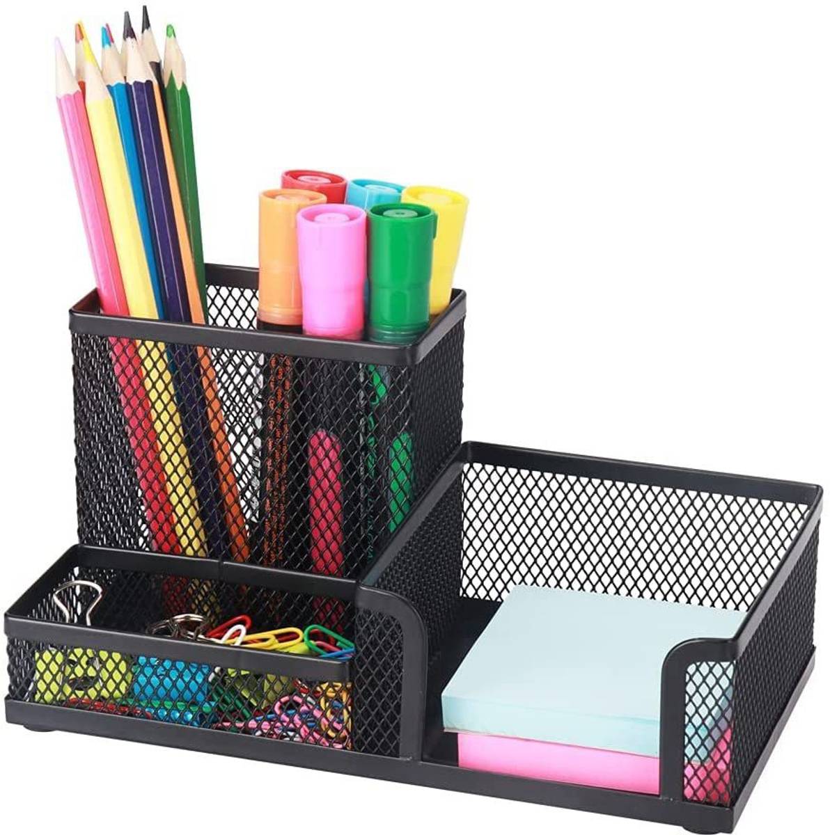 Home Brilliant 3 Compartments metal Mesh Desk Organizer Stationary Storage Stand Pen/Pencil Holder for Office, Home