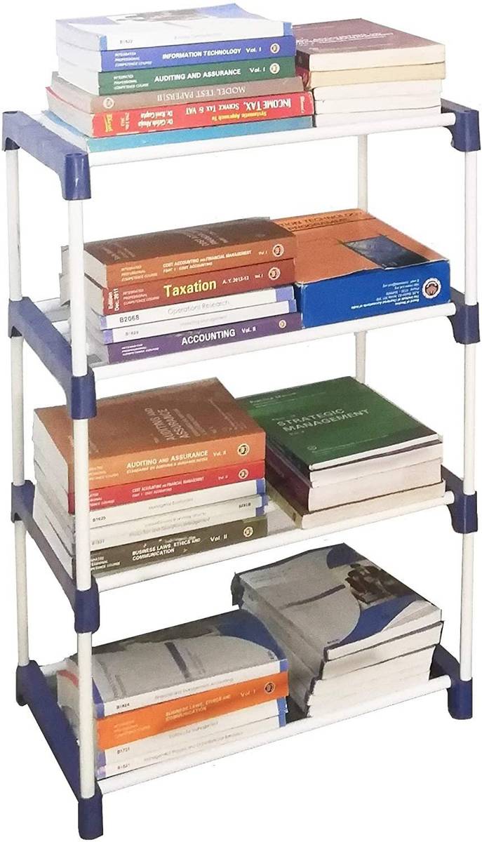 CasinoRetail 4 Layer Book Stand For Studdy room And Office Book Storages Blue & White Color Plastic Open Book Shelf