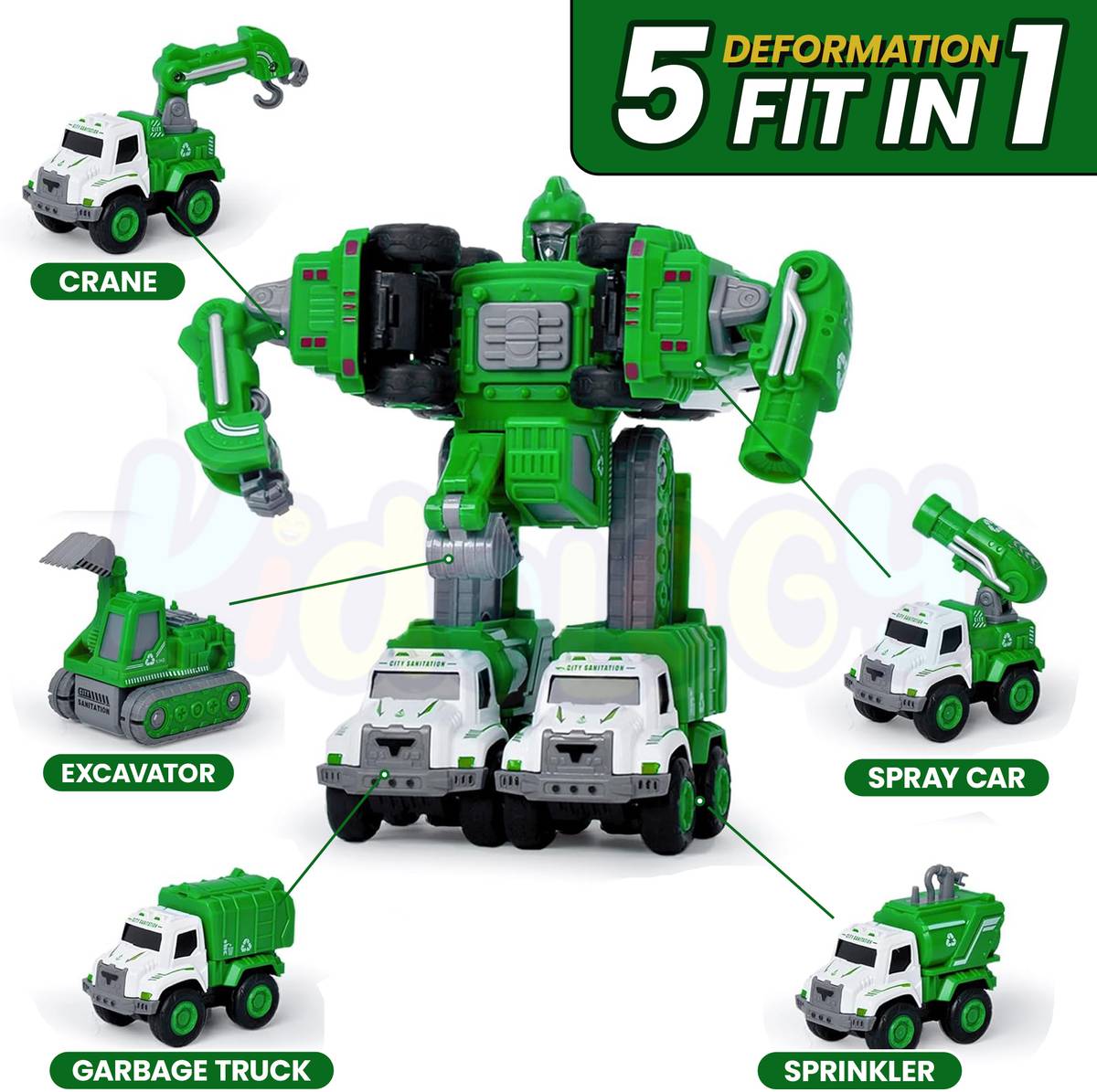 KIDOLOGY 5 in 1 Transforming Robot Sanitation Vehicle Toy for Kids Age 3+ Years — photo 4