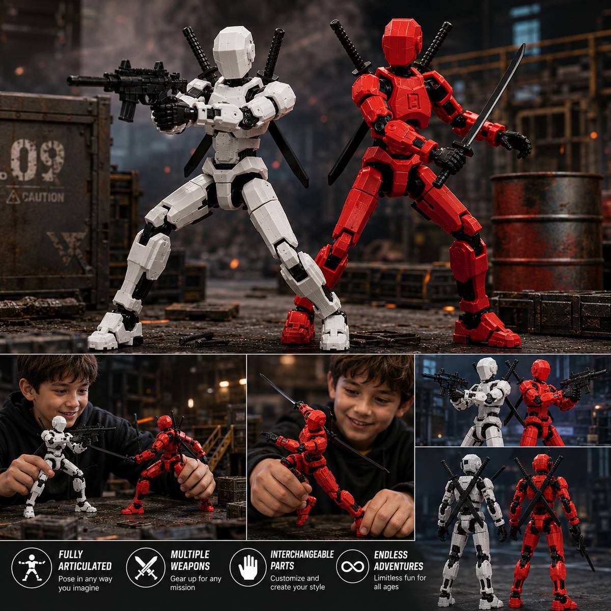 Version 2 Red Blue Poseable Action Figure Set with Toy Accessory Pack — photo 5