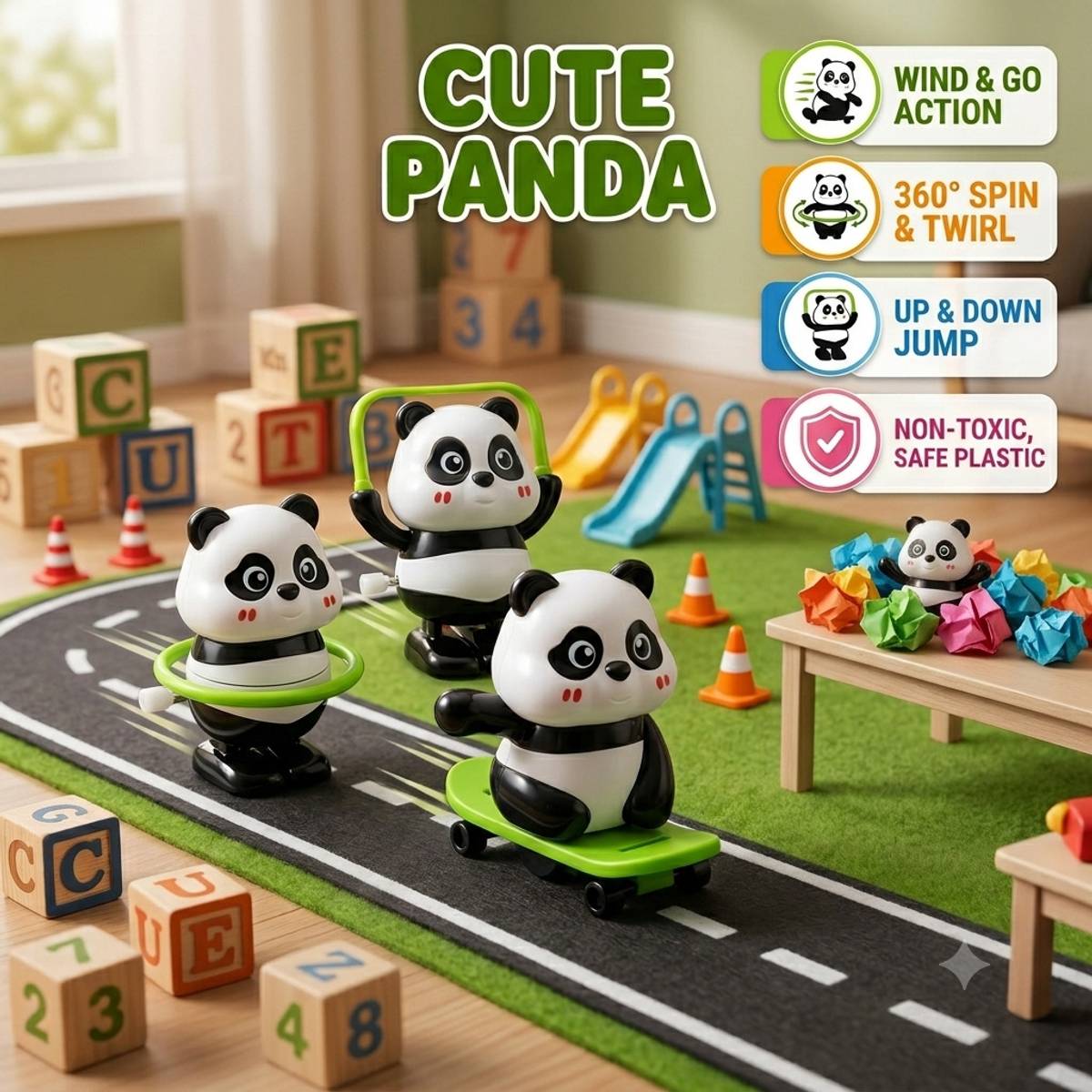 7u7 3 in 1 Panda Stunt Toy for Kids | Skateboard, Hula Hoop & Jump Rope Panda Toy — photo 2