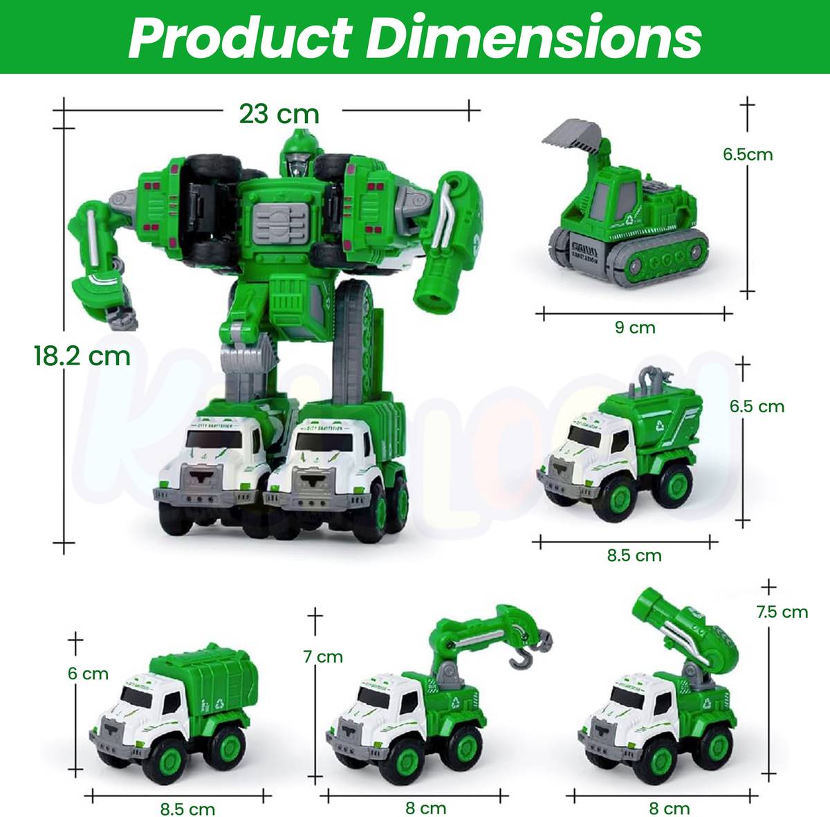 KIDOLOGY 5 in 1 Transforming Robot Sanitation Vehicle Toy for Kids Age 3+ Years — photo 3